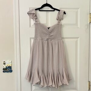 Aakaa Anthropologie Mahoney Smocked Ruffle Off the Shoulder Mini Dress